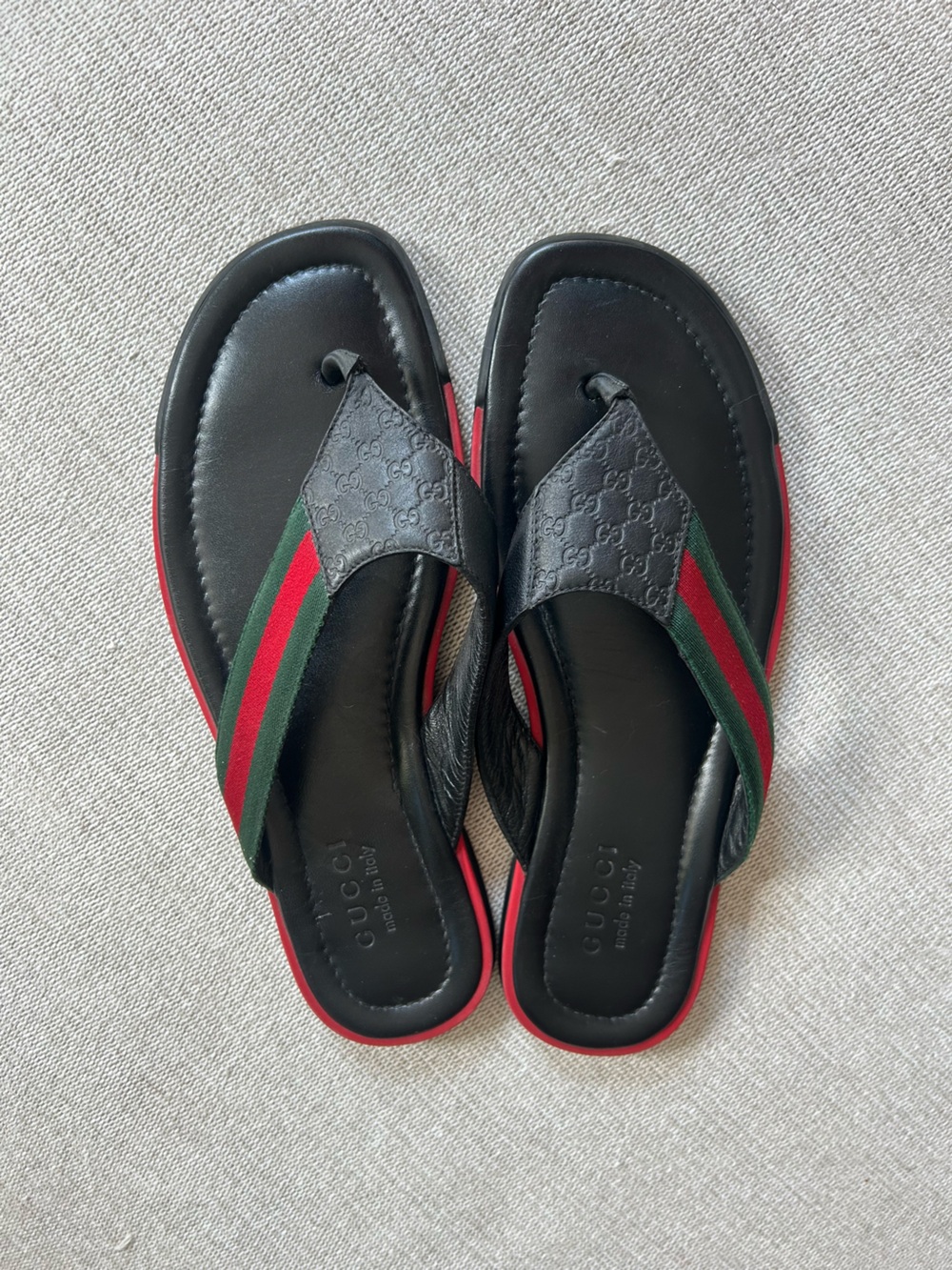 Gucci Black Leather Thong Sandals Microguccissima 🔥 Men’s 10.5
